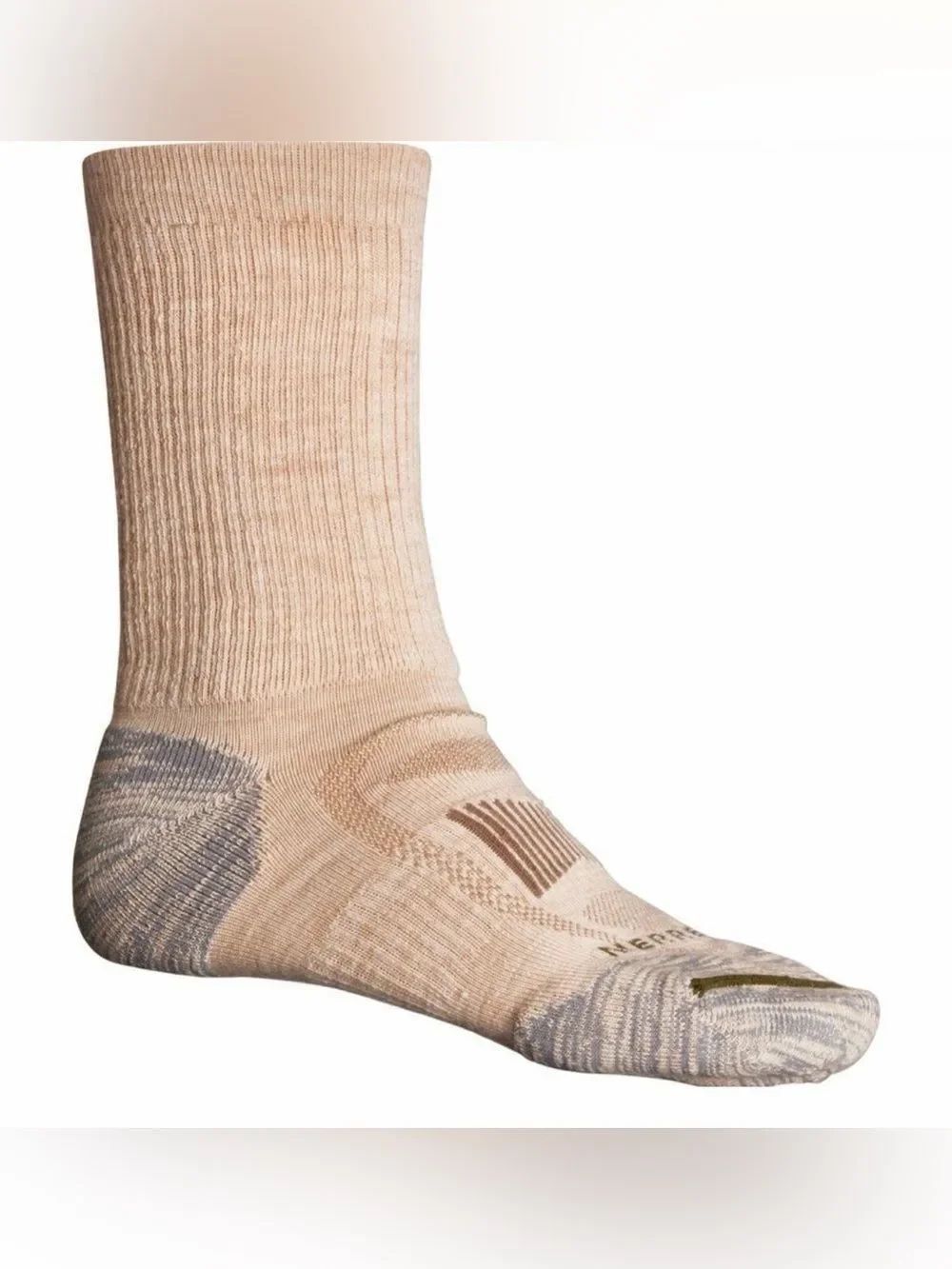 Merrell Men’s Light Tan Zoned Wool Crew Hiking Socks